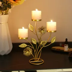 キャンドルホルダー キャンドルスタンド 花柄 3個置ける ゴールド ブラック 2種類 アンティーク調 インテリア 装飾 パーティー リビング ダイニング オシャレ 可愛い 寝室 ホームデコレーション テーブルデコレーション