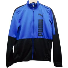 PUMA プーマ  フルジップスポーツジャケット 青 ブルー 黒 ブラック サイズXXL ポリエステル カンボジア製 スポーツウェア アウトドア 古着キッズ ジュニア