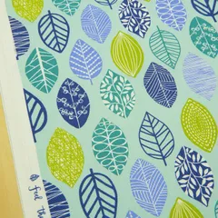 1ｍ　COCO2506-2D ブル－　オックス　北欧風 生地 リーフ2 葉っぱ 布 緑 紫 青 黄色 系 布地 110ｃｍ幅