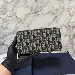 状態良好 / ディオール オブリーク ジャカード ジッパー ドル 長財布 / ベージュ