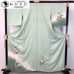 訪問着 四季の花模様 金駒刺繍 金彩 裏葉色 ガード加工 K-5022 - メルカリ