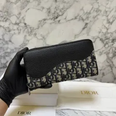 状態良し / ディオール オブリーク ジャカード サドル ジッパーウォレット 長財布 / ベージュ