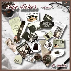 モノトーン　ブラック　ステッカー　46枚　アメリカン雑貨　推し活　フレークシール　海外ステッカー　フォトシール　カフェ　まとめ売り　詰め合わせ　手帳デコ　コラージュ素材　ほぼ日　ヴィンテージ　レトロ　黒　エモい　ギフト　ラッピング　REVEセレクト 853C3