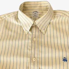 【L】Brooks Brothers(ブルックスブラザーズ) 346 ポロカラーBD(ボタンダウン)シャツ スリムフィット ストライプ GF刺繍 ポケットなし ノンアイロン スーピマ綿 オックスフォード