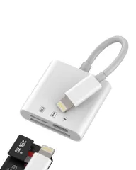 アップルSDカードリーダー Micro SD アダプター（3in1）同時高速充電ライトニングケーブル充電変換対応Apple MFI認証 Lightning マイクロSD かーどりーだーカメラTFフラッシュカード写真保存データ移行アダプタアクセサリーア ...