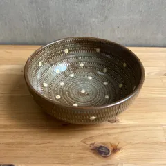 小石原焼 翁明窯元 どんぶり大 ドット（つや）17cm 陶器 和食器 ボウル 飛鉋