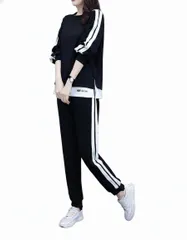 [ReiLuana] スウェット 上下 セット アップ ジャージ レディース ルーム ウェア スポーツ ゆったり 体型カバー (JP, アルファベット, L, ブラック) [ブラック] [L]