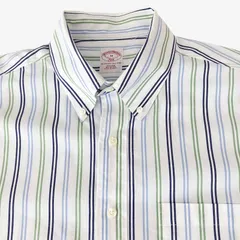 【M】Brooks Brothers(ブルックスブラザーズ) 346 ポロカラーBD(ボタンダウン)シャツ オルタネイトストライプ ノンアイロン イージーケア 中国製 胸ポケット付き メンズ