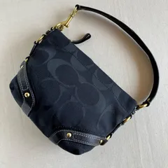 Y2K Coach Mini Carly Hobo Shoulder Bag Canvas Signature C Black Leather Vintage