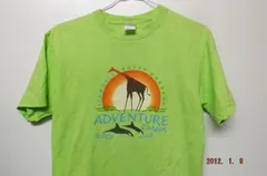 TシャツM  緑　キリン　アドベンチャー　アニマル柄 　USA古着 Me1917