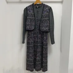 ks229◆LOOK レナウン ワンピース ベスト ジレ (M) レディース ウール混紡 長袖 セットアップ 幾何学模様