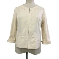 ナチュラルビューティーベーシック NATURAL BEAUTY BASIC ジャケット ノーカラー ブレザー 無地 フォーマル 七分袖 M ベージュ