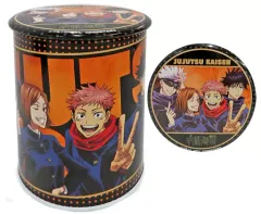 【中古】食玩 雑貨 虎杖悠仁＆伏黒恵＆釘崎野薔薇＆五条悟(等身/背景：オレンジ)+オレンジ缶ケース 「呪術廻戦 缶バッジ缶」