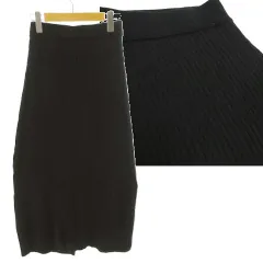 アズールバイマウジー AZUL by moussy リブニットロングスカート 250DSH71-012C ラップ風 ウエストゴム 裾スリット ブラック 黒 S