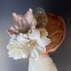 大人気　髪飾り　成人式　袴　卒業式　結婚式　t76　キラキラ　ピンクゴールド