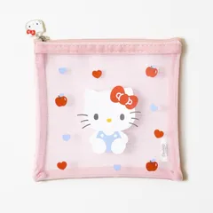 【 韓国限定 】サンリオ ハローキティ メッシュポーチ 中サイズ ピンク 韓国 SANRIO HELLOKITTY キティ フラット メッシュ メイク 小物入れ ポーチ 小銭入れ ミニウォレット ミニ財布 チャーム 正方形 スクエア 日本未入荷 日本未発売