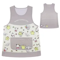 【サンリオ犬MIX グレージュ 42381】 エプロン レディース 保育士 大人 M～Lサイズ サンリオ キャラクター ラン型 サイドボタン おしゃれ かわいい 可愛い 大人用 高校生 中学生 女子 かぷるだけ クロミ 犬柄