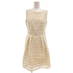 アナイ ANAYI ワンピース ひざ丈 38 ベージュ ボーダー柄 プリーツ ノースリーブ ボートネック /KR ■GY06