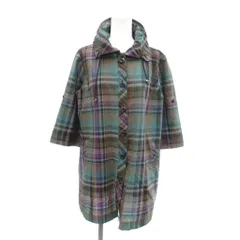 レリアン Leilian シャツ ブラウス 11 水色 ライトブルー 茶 ブラウン チェック柄 ギャザーカラー 七分袖 /NU ■GY06