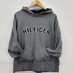 Y60 Tommy hilfiger トミーヒルフィガー L グレー プルオーバー 刺繍ロゴ アップリケロゴ スウェットパーカー 古着卸 アメリカ仕入