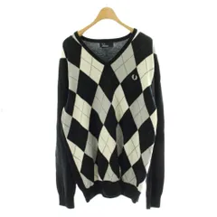 フレッドペリー FRED PERRY アーガイルVネックセーター ニット ウール L 黒 ブラック グレー 長袖 トップス K1327 /PP ■GY01