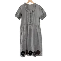  PINK HOUSE  ピンクハウス　ギンガムチェック　ロングワンピース　半袖　リボン　フリル　パッチワーク　ブラック×ホワイト　黒白　レディース【Z1804】