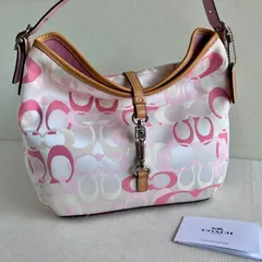 Coach Vintage Optic Hampton Pink Shoulder Hobo Bag Canvas Leather y2k