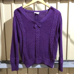 1947 LACOSTE セーター パープル size38 M 相当 ラコステ ニット コットン ケーブル編み 古着卸 アメリカ仕入