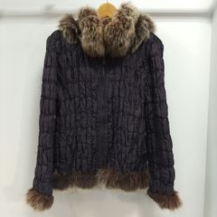 BALMAIN フード付き リバーシブル スペインラビット シルク 毛皮コート 
