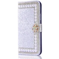 【数量限定】ケース 手帳型 おしゃれ パール お花 用 ストーン デザイン かわいい きらきら Pro 華やか チャーム デコ 女子 女性向け 12 きれい 優雅 カバー 横開き 12 マグネット カード収納 スマホケース ハンドメイド アィフォン / 12