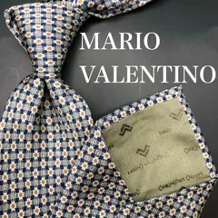 【極美品】MARIO VALENTINO ネクタイ 総柄 ブルー 青 ベージュ