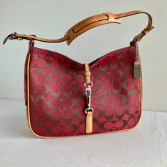 Vintage Coach Red Signature Hampton Slim Clip Shoulder Bag Jacquard Leather Y2K
