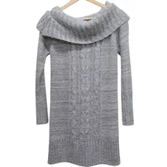 AS KNOW AS PINKY アズノウアズピンキー ロングニット M相当 グレー オフショルダー ケーブル編み ロングニット ガーリー 大人可愛い 秋冬 レディース 古着 人気ブランド 美品系