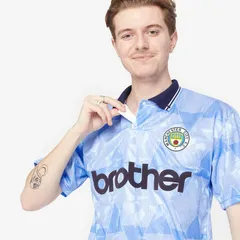 【送料無料・匿名配送】Score Draw マンチェスター・シティ 1989 ホーム レプリカシャツ レプリカユニフォーム Tシャツ 半袖 水（スカイブルー）白（ホワイト）新品 正規品 並行輸入 日本未発売