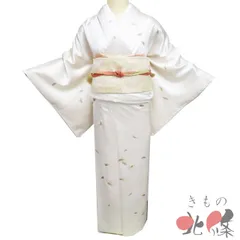 特選 付下げ 付け下げ 訪問着 着物 未使用 袷 金駒刺繍 葉っぱ模様 反端付き 生成色 金 身丈168cm 裄68.5cm L トール きもの北條 A1333-7