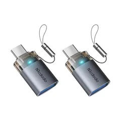 Mcdodo USBからUSB-C変換アダプタ 2個セット USB-A 3.0規格 5Gbps高速データ転送 USB-A to Type-C 変換アダプター 両面にLEDライト付き 紛失防止デザインType Cコネクタ MacBook iPad iP ...