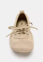 ZARAスウェード レースアップ バレリーナ フラット シューズ サンドブラウン 41