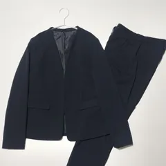 【美品】GU ジーユー ウォッシャブル ノーカラー パンツ セットアップ Мサイズ ネイビー 紺色