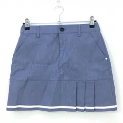 【超美品】アディダス ストレッチスカート ブルー×白 一部プリーツ バックロゴ刺しゅう 裾ライン レディース M/M ゴルフウェア adidas