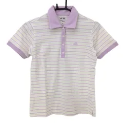 アディダス 半袖ポロシャツ 白×ライトパープル ボーダー柄 ロゴ刺しゅう  レディース S/P ゴルフウェア adidas