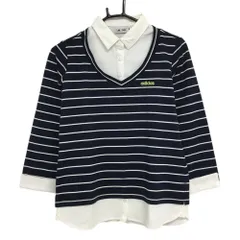 アディダス 長袖ポロシャツ ネイビー×白 ボーダー レイヤード風  レディース M/M ゴルフウェア adidas