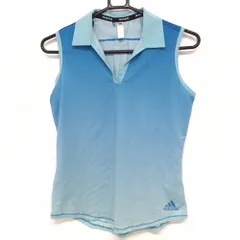 【超美品】アディダス ノースリーブスキッパーシャツ ライトブルー 細ボーダー グラデーション レディース M ゴルフウェア adidas