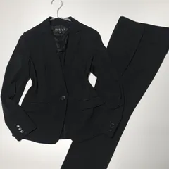洗える【美品】INDIVI インディヴィ ストライプ パンツセットアップ 05 XXS相当 ブラック 黒色  1B 1ボタン ウォッシャブル ビジネス フォーマル