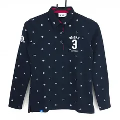 アディダス 長袖ポロシャツ ダークネイビー×白 アルファベット総柄 ロゴ刺しゅう レディース S/P ゴルフウェア adidas