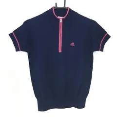 【美品】アディダス 半袖ハイネックセーター ネイビー×ピンク ハーフジップ 袖ケーブル編み  レディース S/P ゴルフウェア adidas
