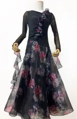 【パーティーに！】新品　花柄プリントオーガンジー　スタンダードワンピースb164