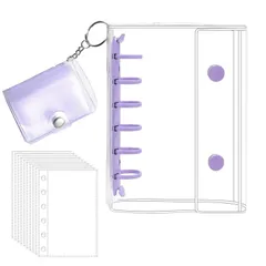 カードポケット 手帳 クリア 【リフィル×20枚】 推し活 バインダー 女の子 ミニ コラージュノート サイズ 透明 クリアタイプ 【リフィル×20枚付き+キーホルダー式mini帳付き】プラバン (紫 3Dシール帳 A7) A7紫