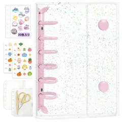 ミニシール帳 ミニ クリアバインダー カードスリーブ A7かわいい シール収納 3層構造 6穴 シールバインダー A7サイズ【バインダー×1個+リフィル×20枚+下敷き×2枚+チャック付きポケット×2枚】 女の子 推し活 シール帳 文房具 メモ 透明 カード