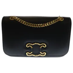 CELINE (セリーヌ) トリオンフ フレーム チェーン ショルダーバック ゴールド金具 ブラック カーフスキン