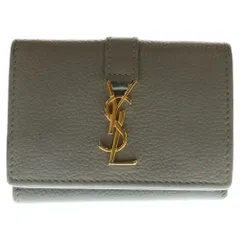 SAINT LAURENT PARIS (サンローランパリ) コンパクトウォレット 三つ折り財布 コインケース グレージュ レザー ゴールド金具